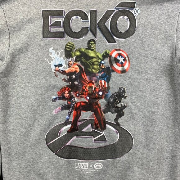 Ecko Marvel Men Sweater XL Gray Heather Hoodie Long Sleeve Avengers Fleece Lined - Picture 2 of 7